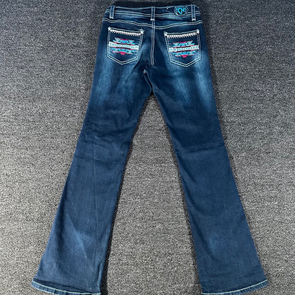 Cowgirl Hardware Bootcut Jeans Girls 14 Blue Good Aztec Rhinestone Western